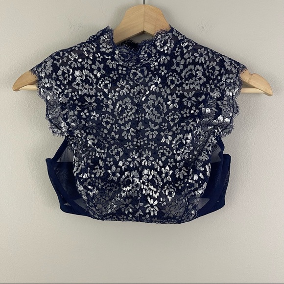 VICTORIA'S SECRET Navy Blue Silver Dream Angels Unlined Demi Lace Bralette - Picture 3 of 12